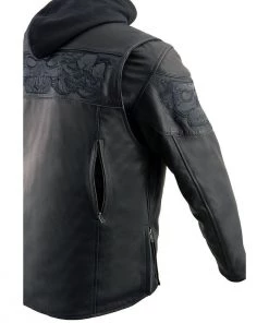 Milwaukee Leather MLM1563 Men's Black Leather Jacket With Reflective Skulls Leather Motorcycle Jackets