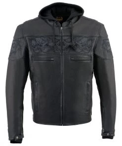 Milwaukee Leather MLM1563 Men's Black Leather Jacket With Reflective Skulls Leather Motorcycle Jackets