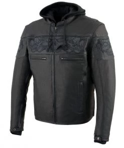 Milwaukee Leather MLM1563 Men's Black Leather Jacket With Reflective Skulls Leather Motorcycle Jackets
