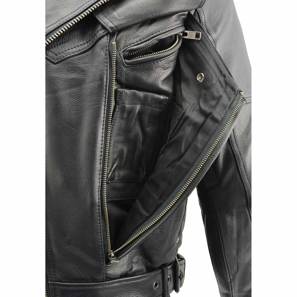 Milwaukee Leather MLM1570 Men’s Black Naked Cowhide Leather Utility Pocket MC Jacket Leather Motorcycle Jackets