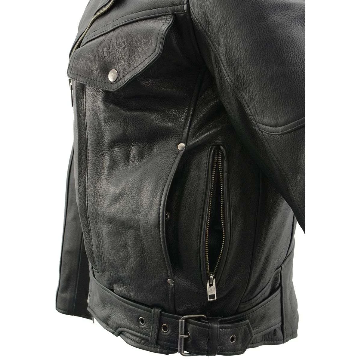 Milwaukee Leather MLM1570 Men’s Black Naked Cowhide Leather Utility Pocket MC Jacket Leather Motorcycle Jackets