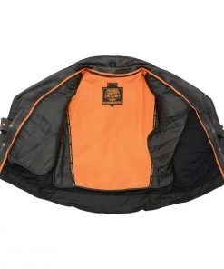 Milwaukee Leather MLM1570 Men’s Black Naked Cowhide Leather Utility Pocket MC Jacket Leather Motorcycle Jackets