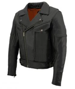 Milwaukee Leather MLM1570 Men’s Black Naked Cowhide Leather Utility Pocket MC Jacket Leather Motorcycle Jackets
