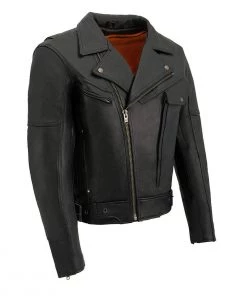 Milwaukee Leather MLM1570 Men’s Black Naked Cowhide Leather Utility Pocket MC Jacket Leather Motorcycle Jackets