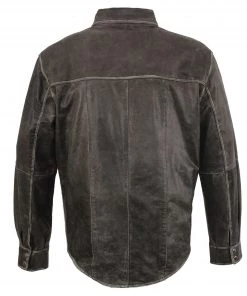 Leather Shirts Milwaukee Leather MLM1605 Men's 'Button Down' Distressed Grey Lightweight Leather Shirt