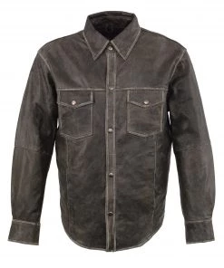 Leather Shirts Milwaukee Leather MLM1605 Men's 'Button Down' Distressed Grey Lightweight Leather Shirt