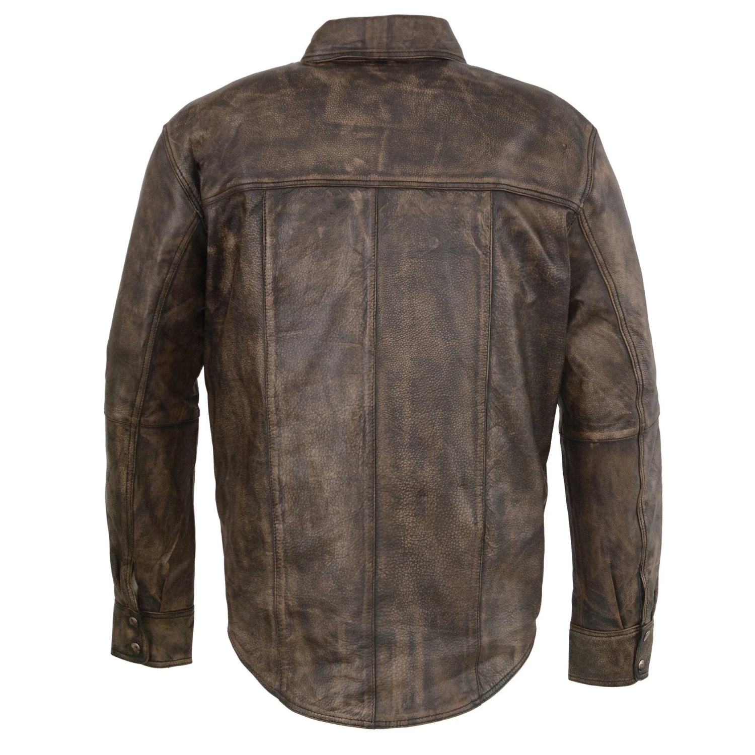 Milwaukee Leather MLM1606 Men's 'Button Down' Distressed Brown Leather Shirt Leather Shirts