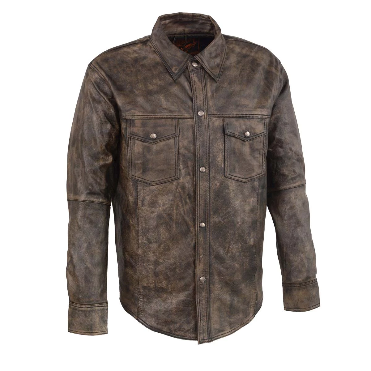 Milwaukee Leather MLM1606 Men's 'Button Down' Distressed Brown Leather Shirt Leather Shirts