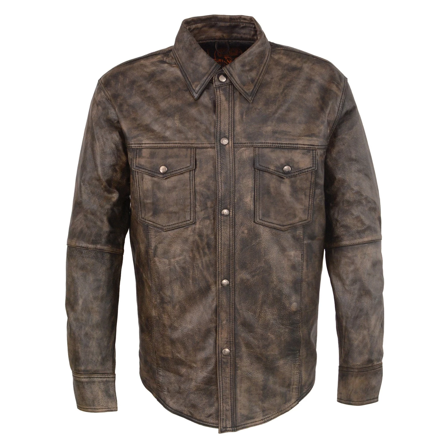 Milwaukee Leather MLM1606 Men's 'Button Down' Distressed Brown Leather Shirt Leather Shirts