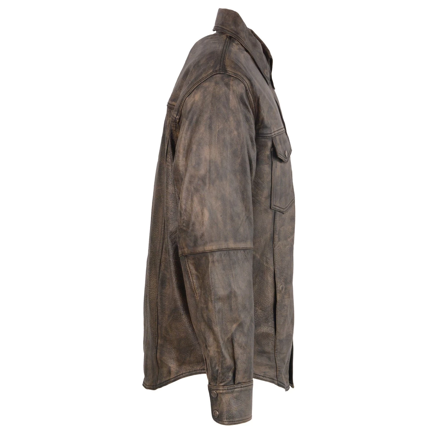 Milwaukee Leather MLM1606 Men's 'Button Down' Distressed Brown Leather Shirt Leather Shirts
