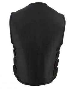 Xelement B95080 Men's ‘Creeper' Black Advanced Triple Strap Design Leather Motorcycle Vest