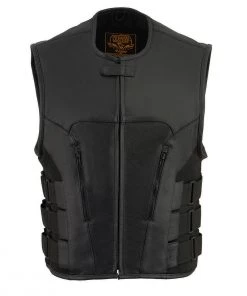 Motorcycle Vests Milwaukee Leather MLM3500 Men's ‘SWAT’ Style Black Leather MC Vest