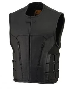 Motorcycle Vests Milwaukee Leather MLM3500 Men's ‘SWAT’ Style Black Leather MC Vest