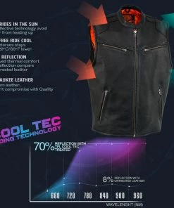 Cool-Tec Vests Milwaukee Leather MLM3502 Men's Black 'Cool-Tec' Leather Zipper Vest