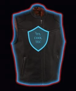 Cool-Tec Vests Milwaukee Leather MLM3502 Men's Black'Cool-Tec' Leather Zipper Vest
