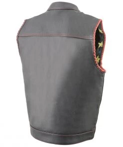 Motorcycle Vests Milwaukee Leather MLM3506 Men’s ‘Old Glory’ Black Leather With Red Stitching Vest And Laced Arm Holes