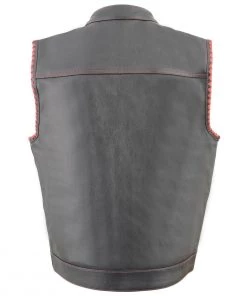 Motorcycle Vests Milwaukee Leather MLM3506 Men’s ‘Old Glory’ Black Leather With Red Stitching Vest And Laced Arm Holes