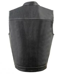 Motorcycle Vests Milwaukee Leather MLM3507 Men’s ‘Old Glory’ Black Leather With Grey Stitching Vest And Laced Arm Holes