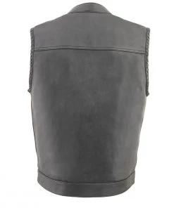 Milwaukee Leather MLM3508 Men’s ‘Old Glory’ Black Leather Vest With Laced Arm Holes