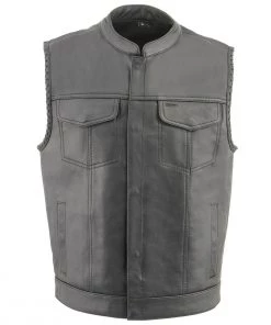 Milwaukee Leather MLM3508 Men’s ‘Old Glory’ Black Leather Vest With Laced Arm Holes