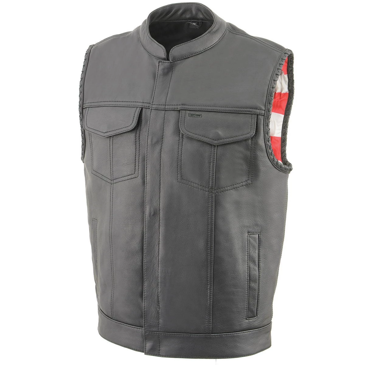 Milwaukee Leather MLM3508 Men’s ‘Old Glory’ Black Leather Vest With Laced Arm Holes