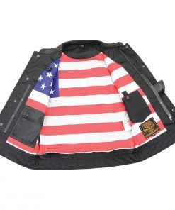 Milwaukee Leather MLM3508 Men’s ‘Old Glory’ Black Leather Vest With Laced Arm Holes
