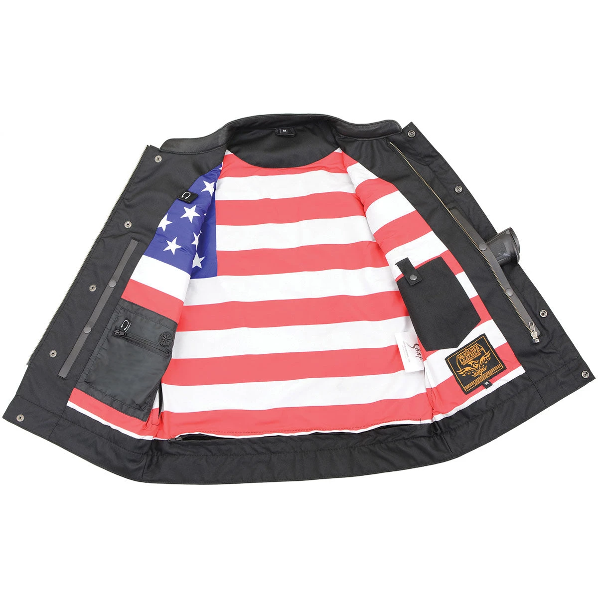 Milwaukee Leather MLM3508 Men’s ‘Old Glory’ Black Leather Vest With Laced Arm Holes
