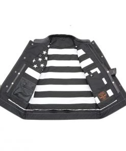 Motorcycle Vests Milwaukee Leather MLM3509 Men’s ‘Old Glory’ Black Leather Vest With White Stitching And Laced Arm Holes