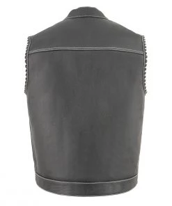 Motorcycle Vests Milwaukee Leather MLM3509 Men’s ‘Old Glory’ Black Leather Vest With White Stitching And Laced Arm Holes