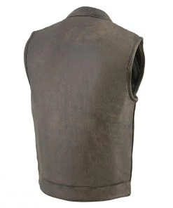 Motorcycle Vests Milwaukee Leather MLM3510 Men's Distressed Brown ‘Dual Closure’ Open Neck Club Leather Vest