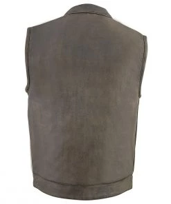 Motorcycle Vests Milwaukee Leather MLM3510 Men's Distressed Brown ‘Dual Closure’ Open Neck Club Leather Vest