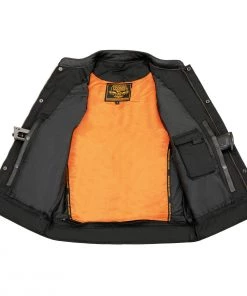 Milwaukee Leather MLM3510 Men's Black ‘Dual Closure’ Open Neck Club Leather Vest Motorcycle Vests