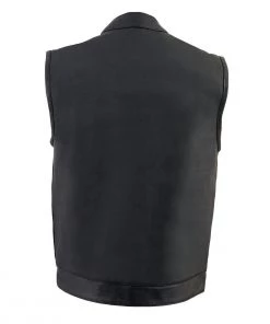Milwaukee Leather MLM3510 Men's Black ‘Dual Closure’ Open Neck Club Leather Vest Motorcycle Vests