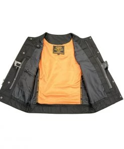 Motorcycle Vests Milwaukee Leather MLM3511 Men's Black Collarless Snap And Zipper Club Leather Vest