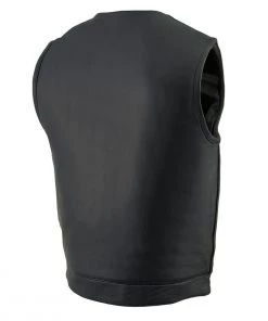 Motorcycle Vests Milwaukee Leather MLM3511 Men's Black Collarless Snap And Zipper Club Leather Vest