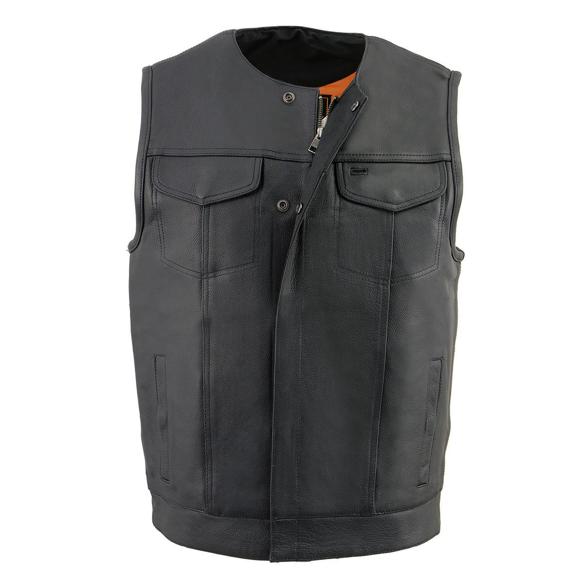 Motorcycle Vests Milwaukee Leather MLM3511 Men's Black Collarless Snap And Zipper Club Leather Vest
