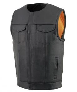 Motorcycle Vests Milwaukee Leather MLM3511 Men's Black Collarless Snap And Zipper Club Leather Vest