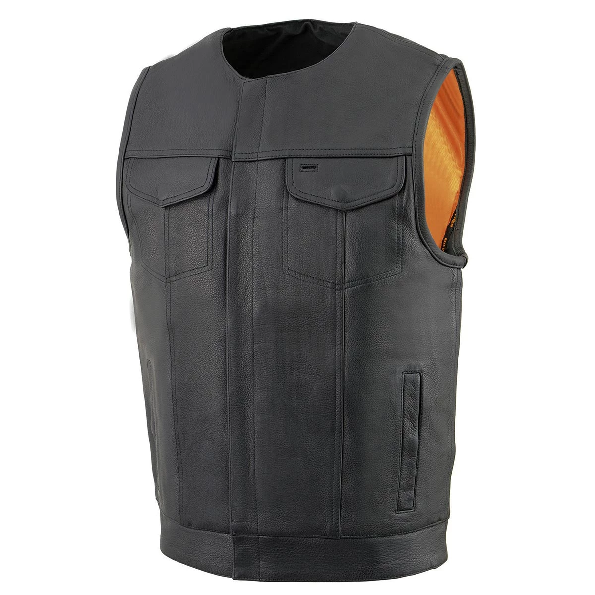 Motorcycle Vests Milwaukee Leather MLM3511 Men's Black Collarless Snap And Zipper Club Leather Vest