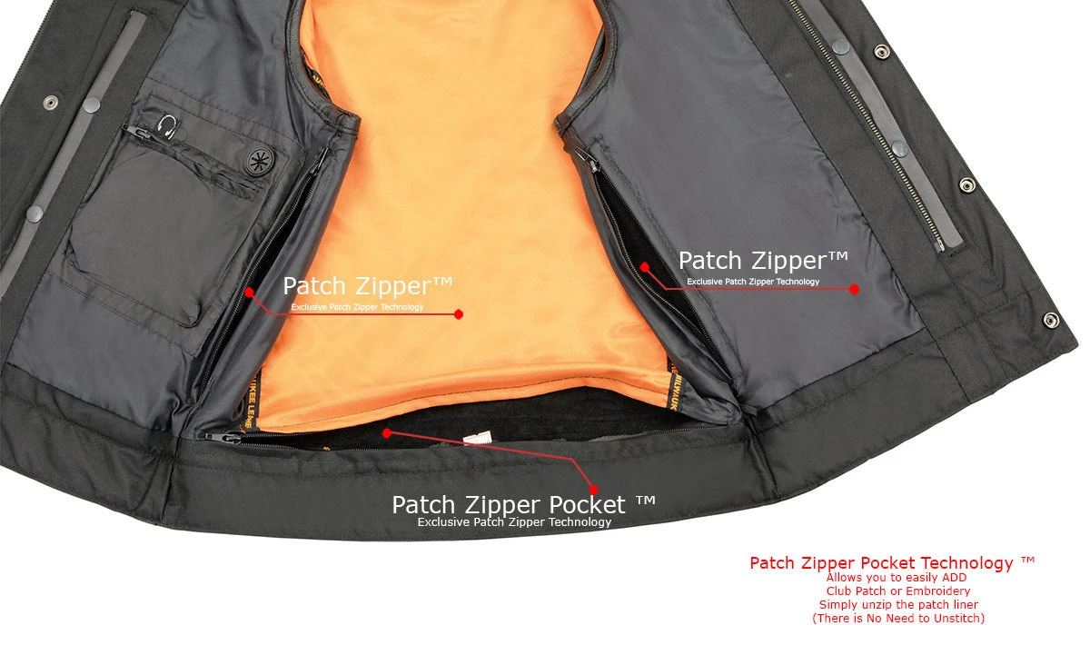 Motorcycle Vests Milwaukee Leather MLM3511 Men's Black Collarless Snap And Zipper Club Leather Vest