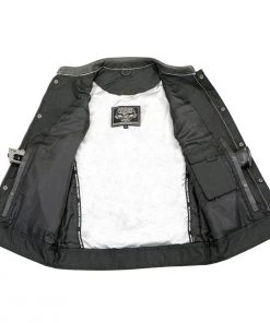 Motorcycle Vests Milwaukee Leather MLM3513 Men's Distressed Grey Open Neck Snap/Zip Club Style Leather Vest