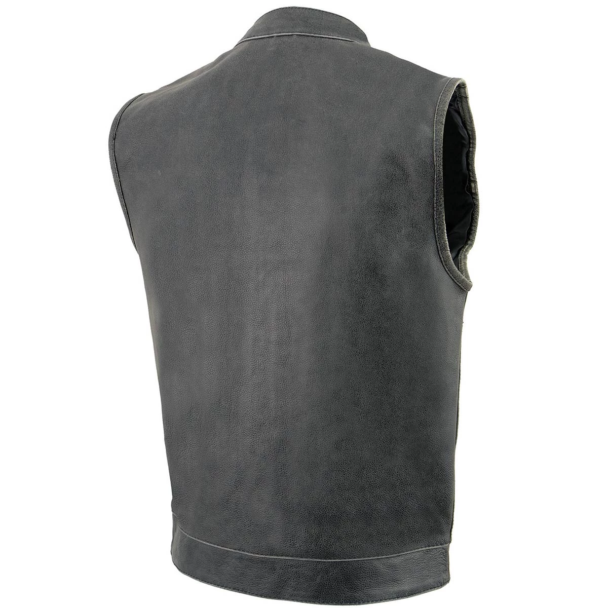 Motorcycle Vests Milwaukee Leather MLM3513 Men's Distressed Grey Open Neck Snap/Zip Club Style Leather Vest