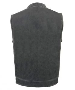 Motorcycle Vests Milwaukee Leather MLM3513 Men's Distressed Grey Open Neck Snap/Zip Club Style Leather Vest