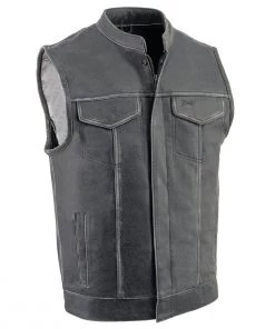 Motorcycle Vests Milwaukee Leather MLM3513 Men's Distressed Grey Open Neck Snap/Zip Club Style Leather Vest