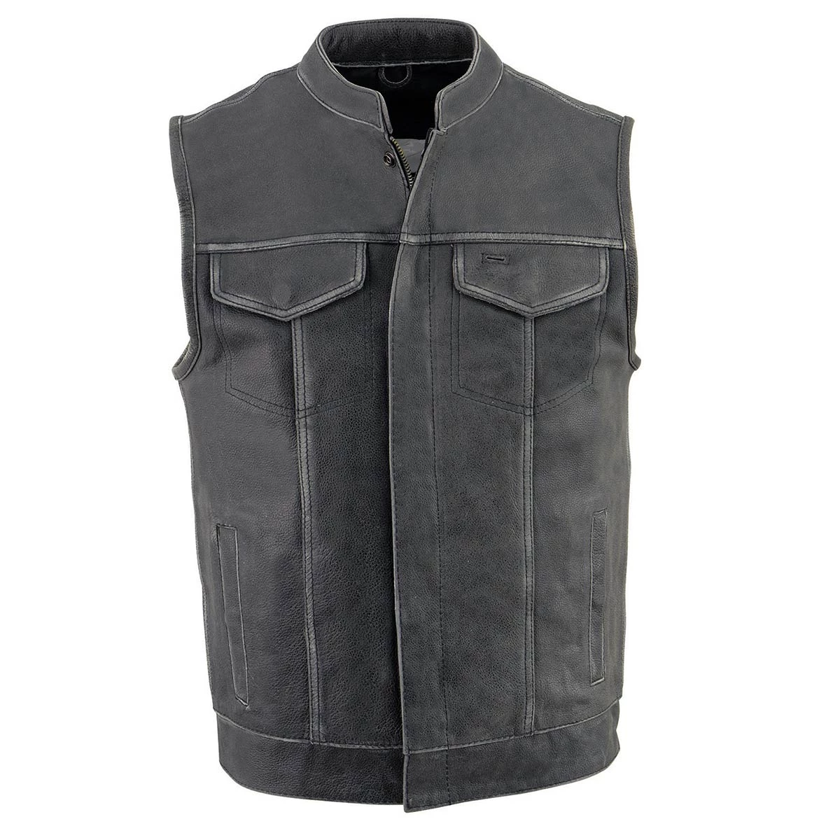 Motorcycle Vests Milwaukee Leather MLM3513 Men's Distressed Grey Open Neck Snap/Zip Club Style Leather Vest