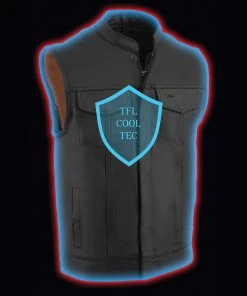 Milwaukee Leather MLM3514 Men's Black'Cool-Tec' ‘Club Style Vest’ Leather Vest Cool-Tec Vests