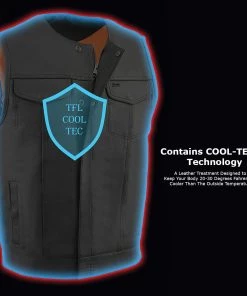 Milwaukee Leather MLM3515 Men's Black'Cool-Tec' Collarless Leather'Club Style Vest'
