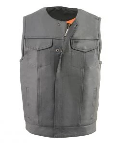 Milwaukee Leather MLM3515 Men's Black'Cool-Tec' Collarless Leather'Club Style Vest'