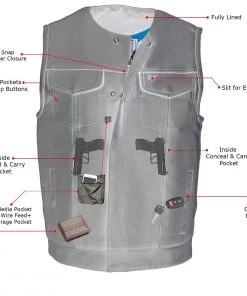 Milwaukee Leather MLM3515 Men's Black'Cool-Tec' Collarless Leather'Club Style Vest'