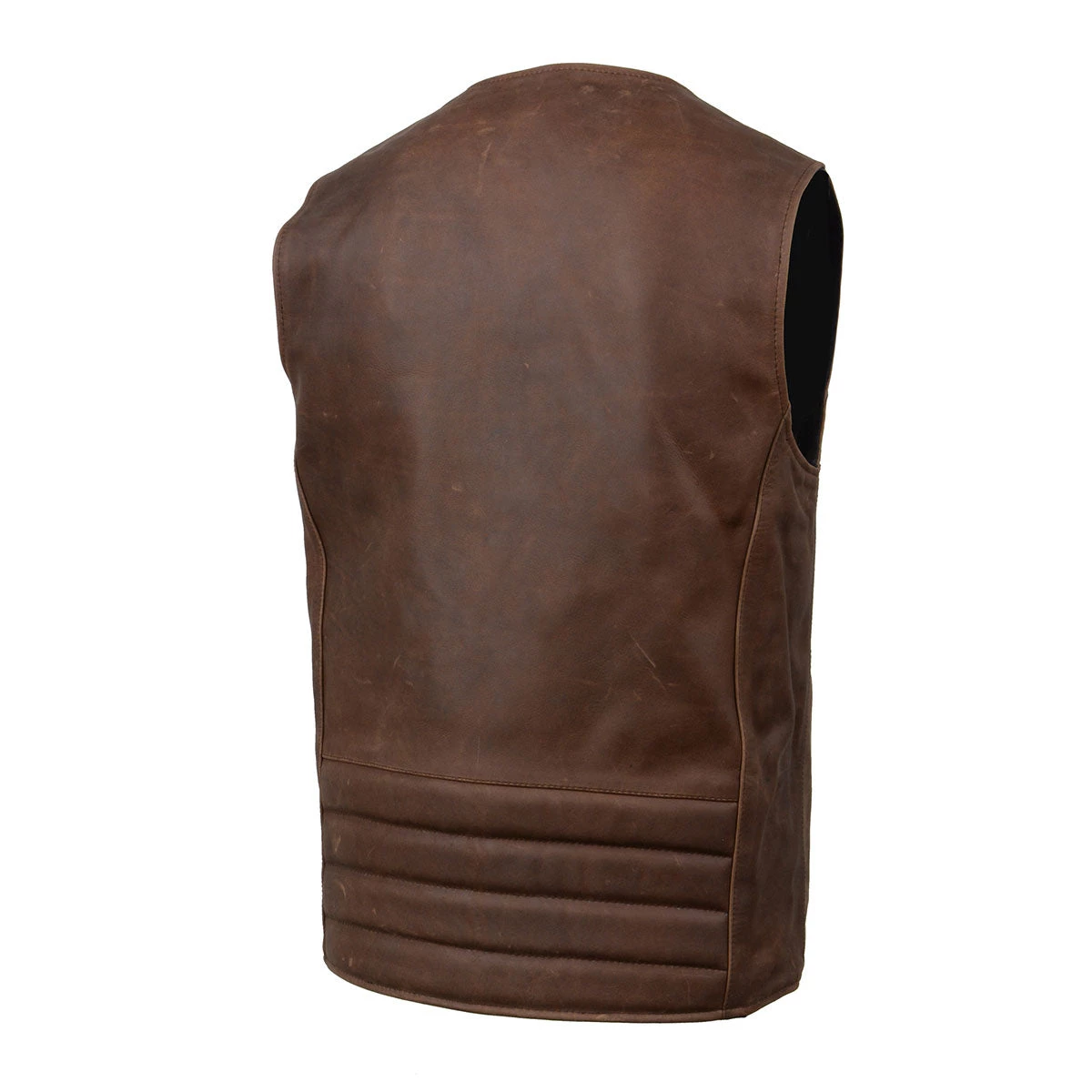 Milwaukee Leather MLM3518 Men's Vintage Crazy Horse Brown Leather Snap Front Vest Motorcycle Vests