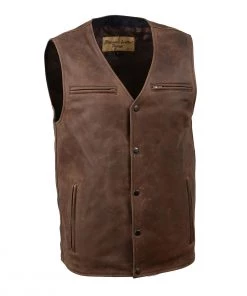 Milwaukee Leather MLM3518 Men's Vintage Crazy Horse Brown Leather Snap Front Vest Motorcycle Vests